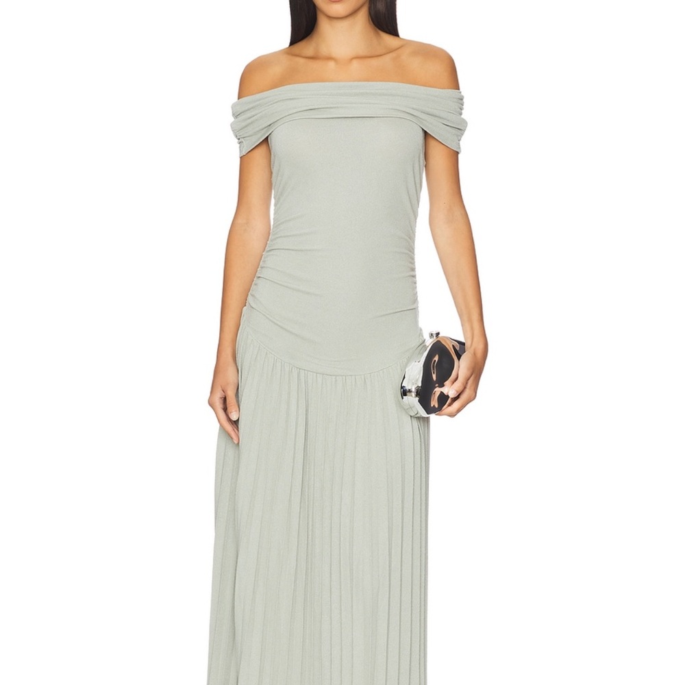 Lioness Off-Shoulder Light Sage Maxi Dress